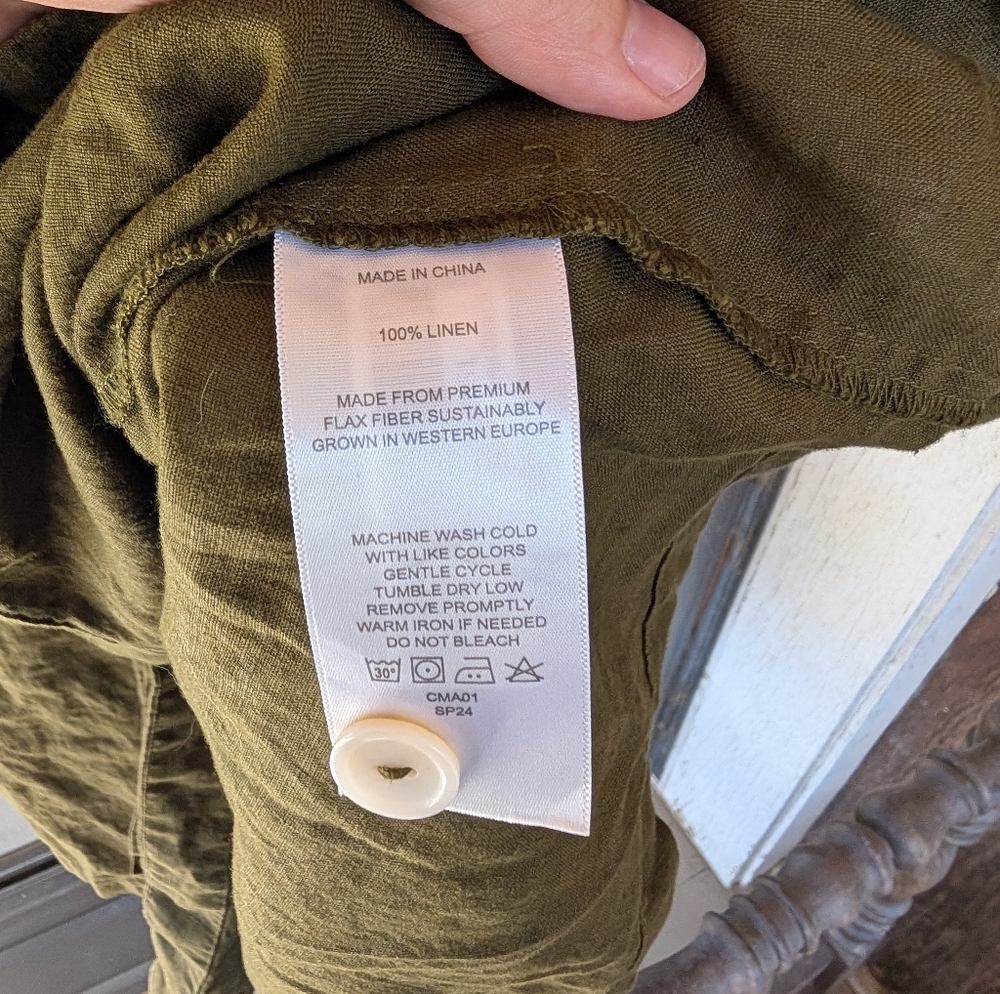 Quince 100% Linen Button Front Midi Dress Olive Green XL - Picture 6 of 8